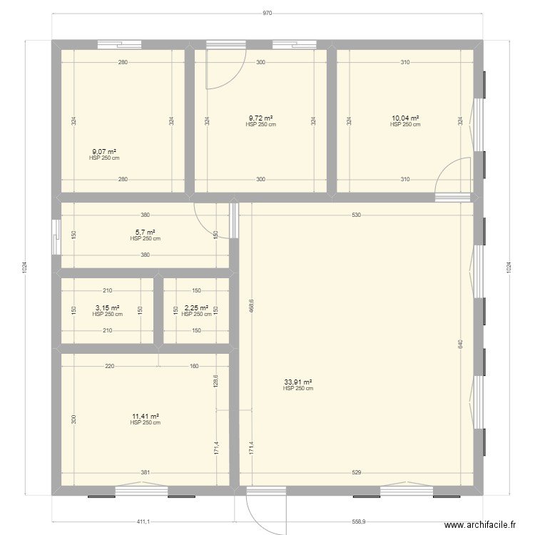 Final nu. Plan de 8 pièces et 85 m2