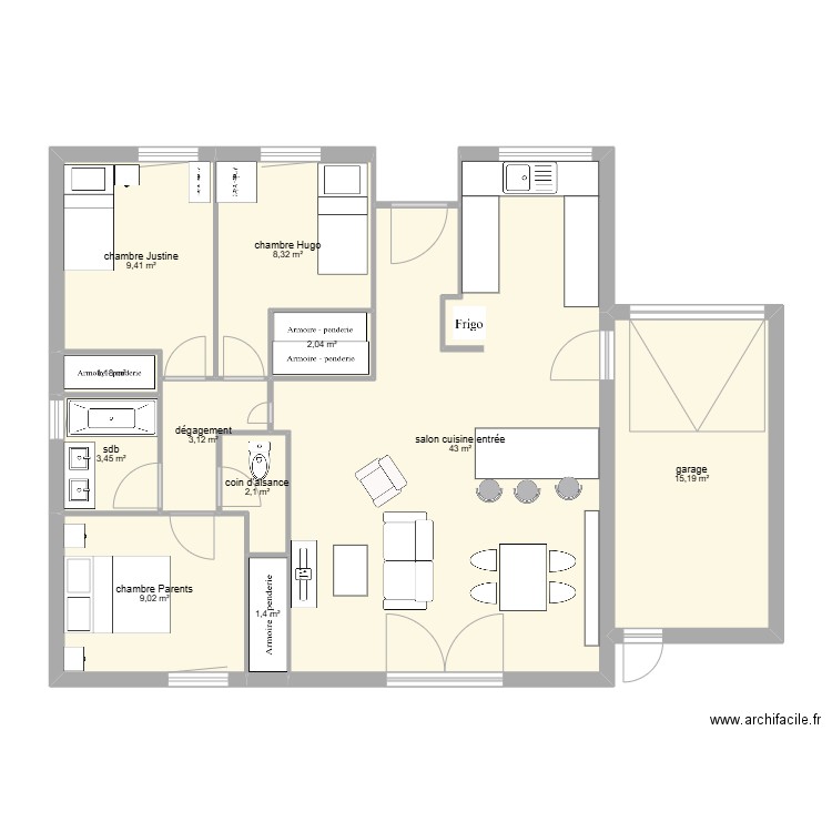 Maison origine. Plan de 11 pièces et 98 m2