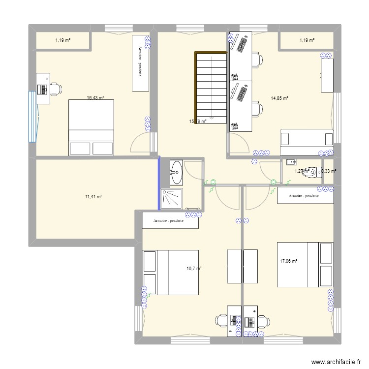 extention etage. Plan de 10 pièces et 96 m2
