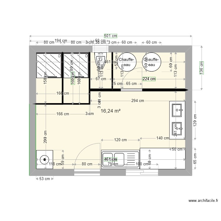 plan accueil air de camping car salle d'eau . Plan de 1 pièce et 16 m2