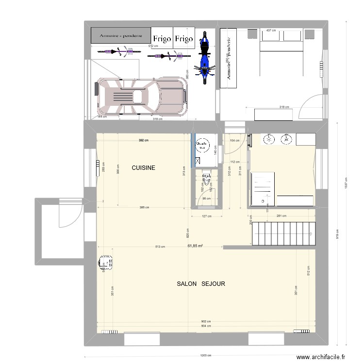 RDC 3.8.22. Plan de 3 pièces et 72 m2