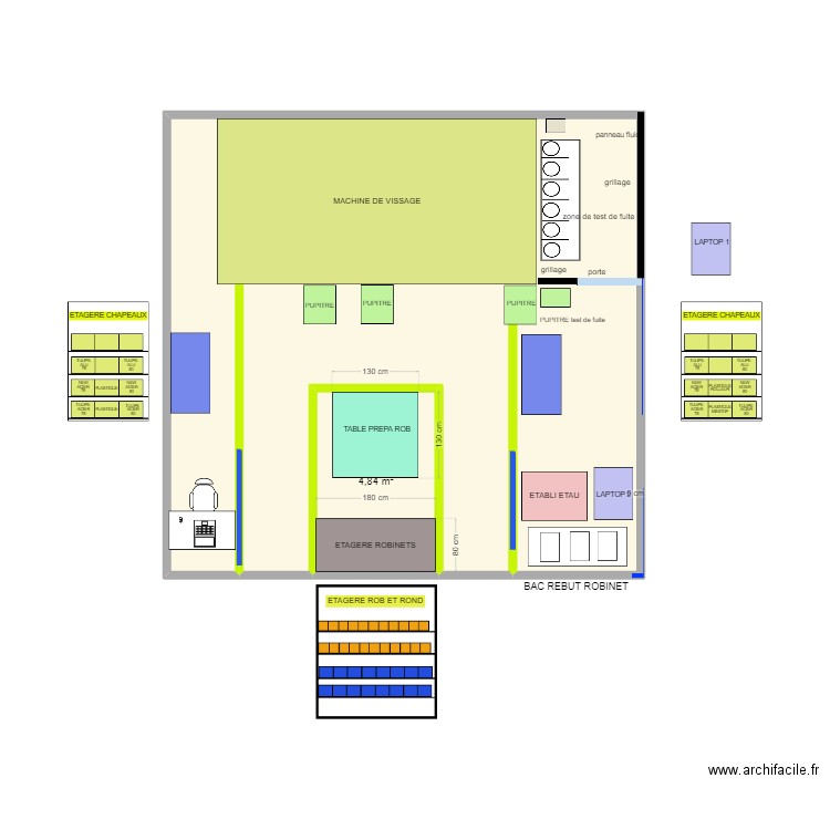 Zone test de fuite. Plan de 2 pièces et 46 m2