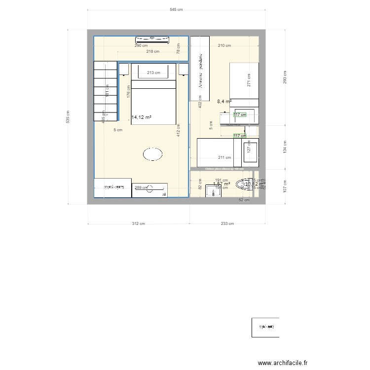 Leucate Etage Amenagement. Plan de 4 pièces et 24 m2