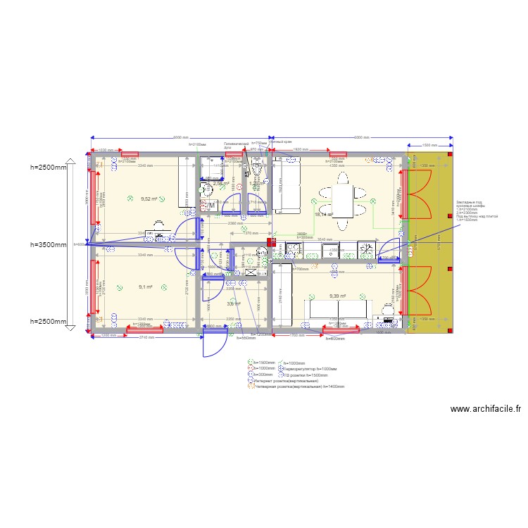 Barn Леонид Сатино. Plan de 9 pièces et 62 m2