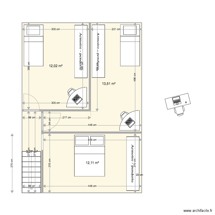 etage elevation nord V2. Plan de 4 pièces et 41 m2