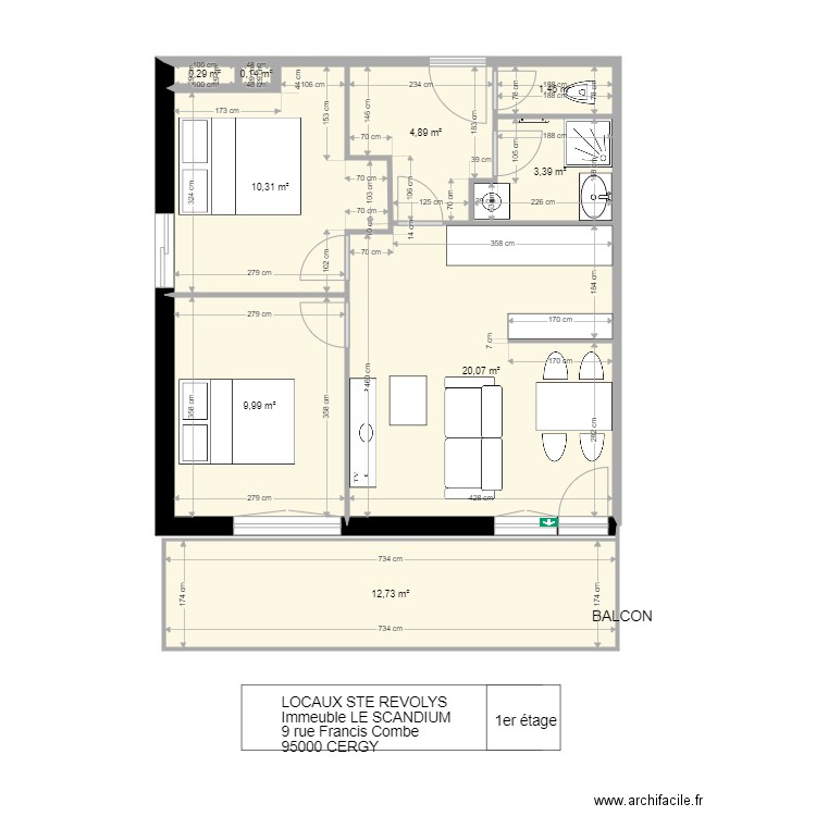 Le SCANDIUM 1er étage Lot 47. Plan de 9 pièces et 63 m2