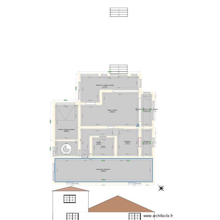 Plan de masse face arrière . Plan de 10 pièces et 163 m2