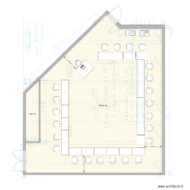 FAC SALLE 108 23 POSTES. Plan de 2 pièces et 112 m2