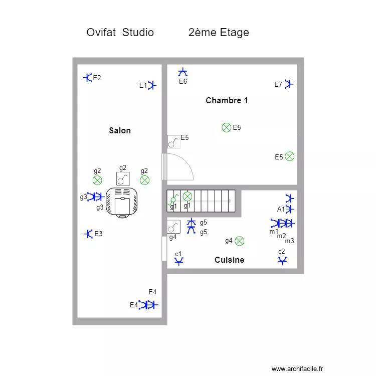 Ovifat  Studio  2&egrave;me &eacute;tage. Plan de 