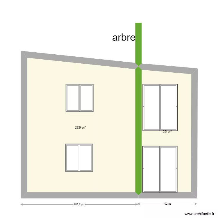 fa&ccedil;ade arri&egrave;re avec arbre porte patio 60. Plan de 