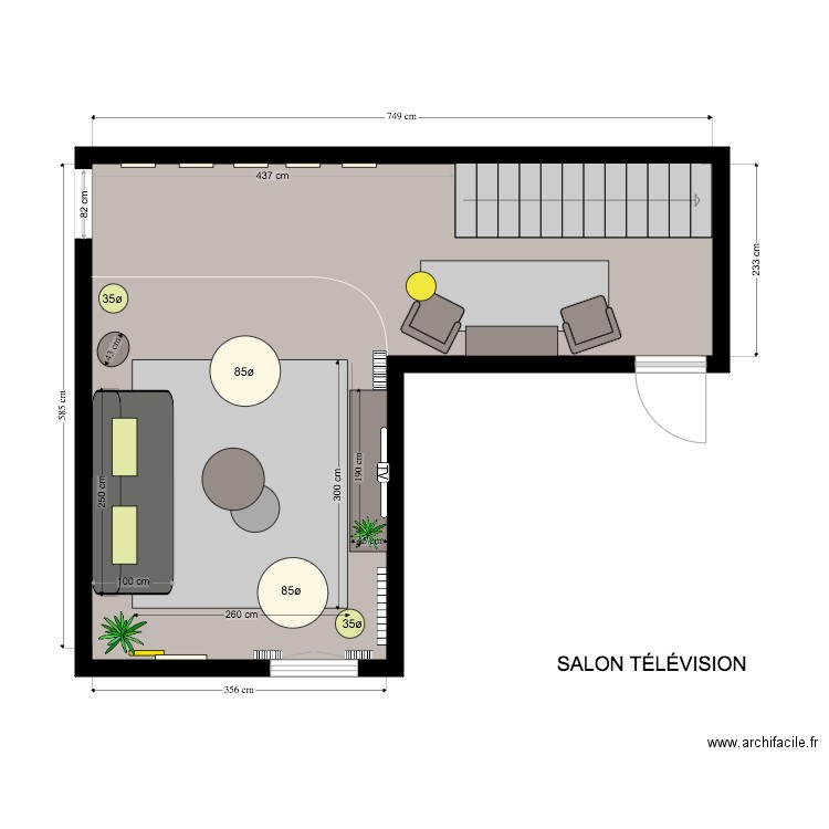 Salon Télévision. Plan de 1 pièce et 31 m2