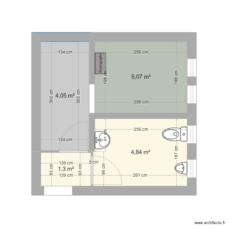 WC sous sol 3. Plan de 4 pièces et 15 m2