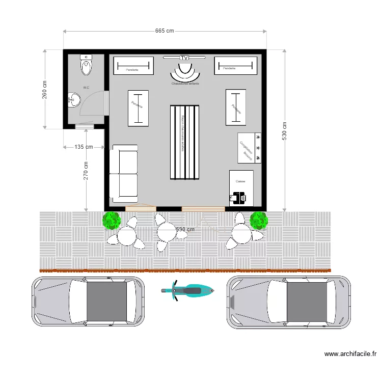 Magasin de v&ecirc;tements et buvette. Plan de 