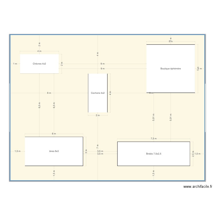 Foire au jambon. Plan de 1 pièce et 300 m2