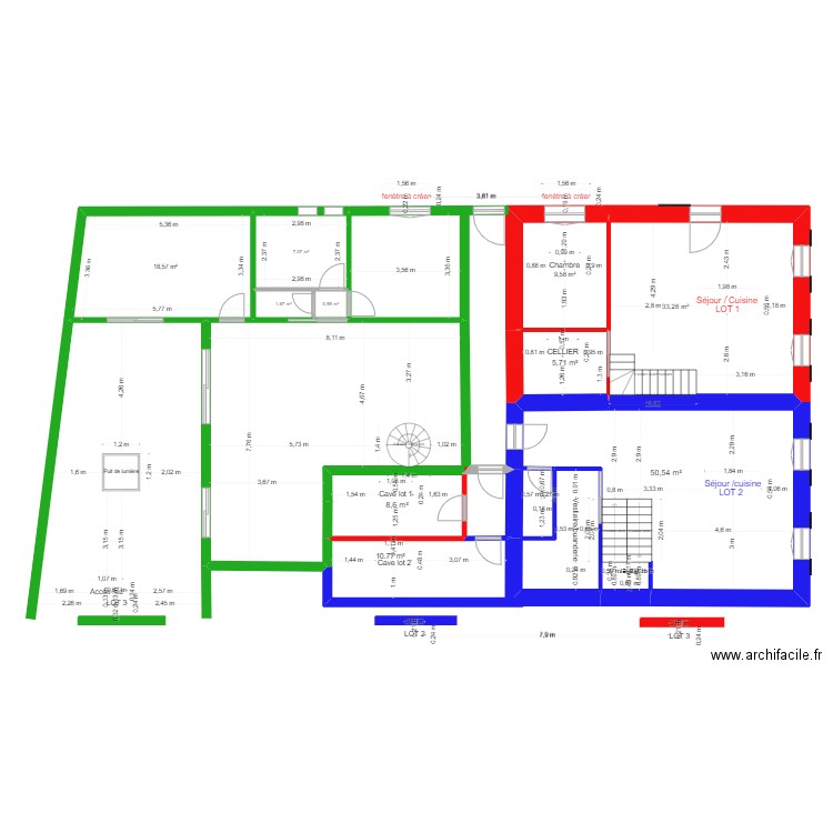 Projet La forge 1er étage. Plan de 9 pièces et 136 m2