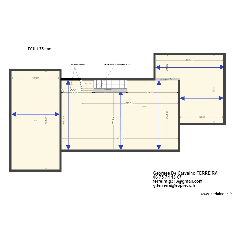 plan plancher. Plan de 3 pièces et 151 m2