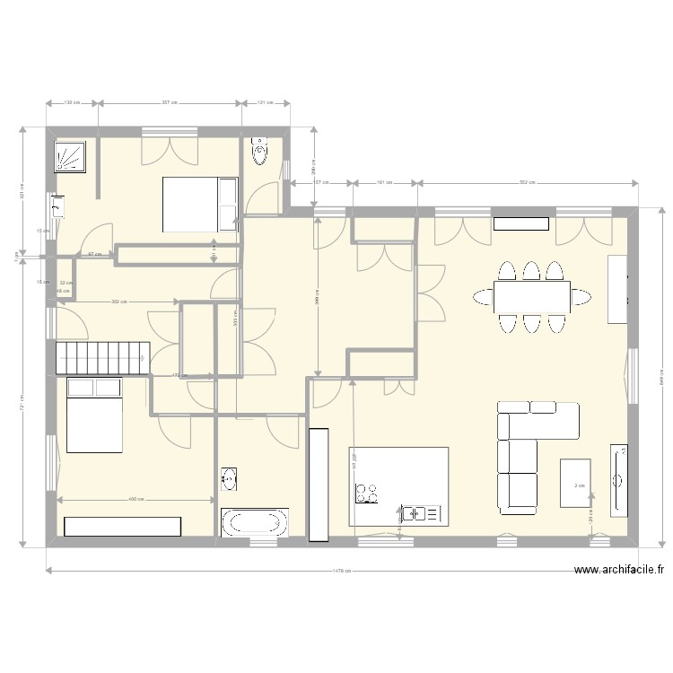                    Yvrac RDC Existant 03 02. Plan de 12 pièces et 122 m2