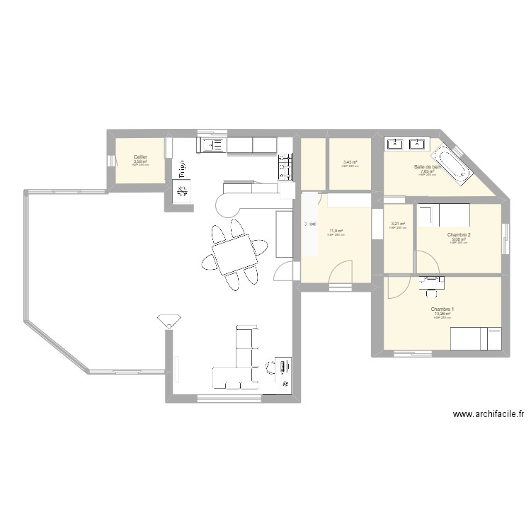 Peypin V5. Plan de 7 pièces et 52 m2