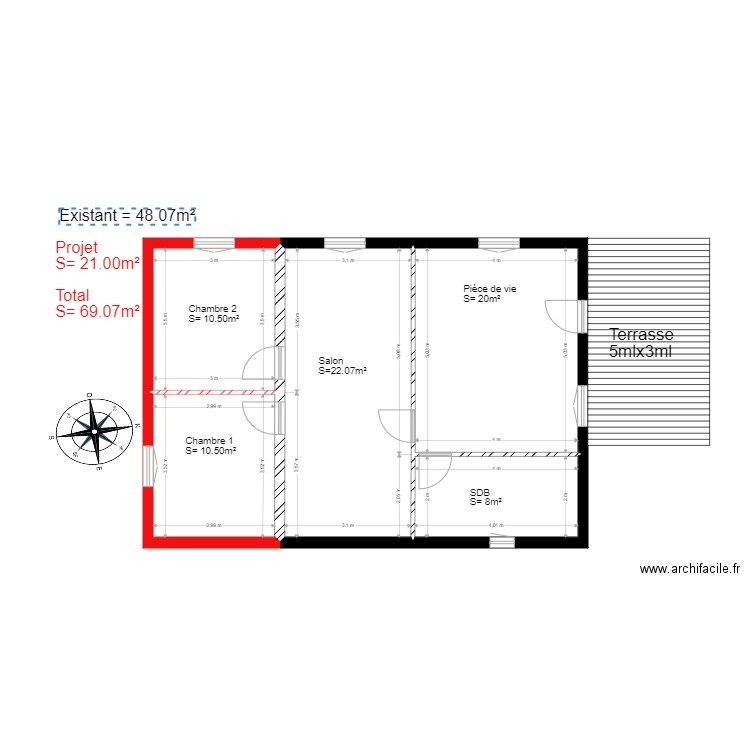 exsitant et Projet. Plan de 0 pièce et 0 m2