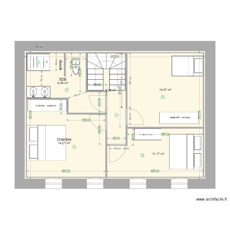 Mayeur 1er étage . Plan de 6 pièces et 57 m2