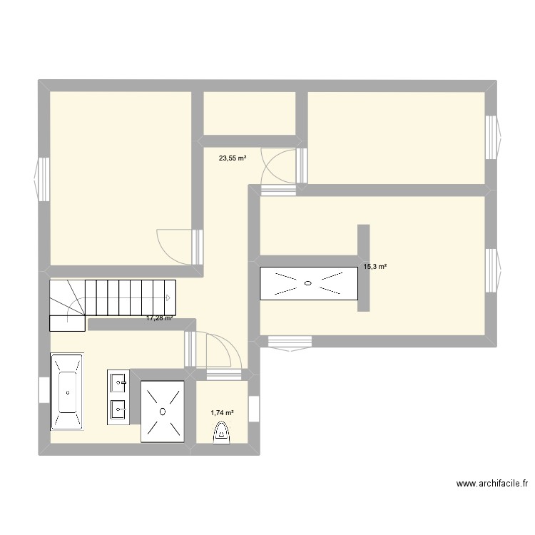 Maison R+1. Plan de 4 pièces et 58 m2