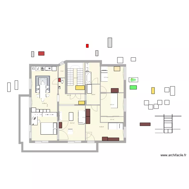 MAISON AVEC d&eacute;placement cuisine bis. Plan de 