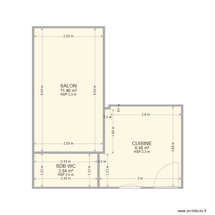 DEVAUX STUDIO. Plan de 3 pièces et 23 m2