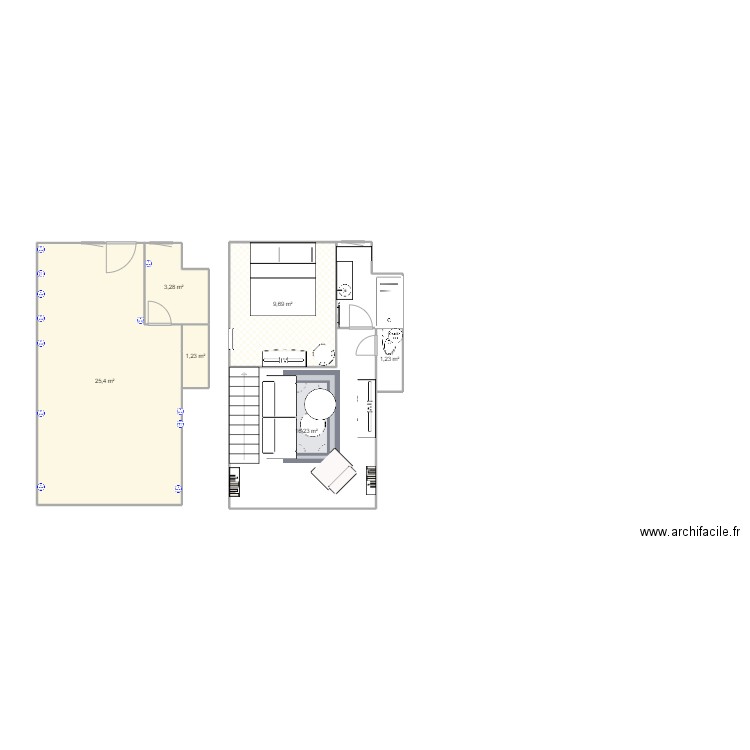 Projet Trouville - Rénovation. Plan de 6 pièces et 57 m2