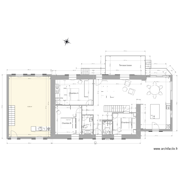 projet rdc 25 oct mesures. Plan de 4 pièces et 61 m2