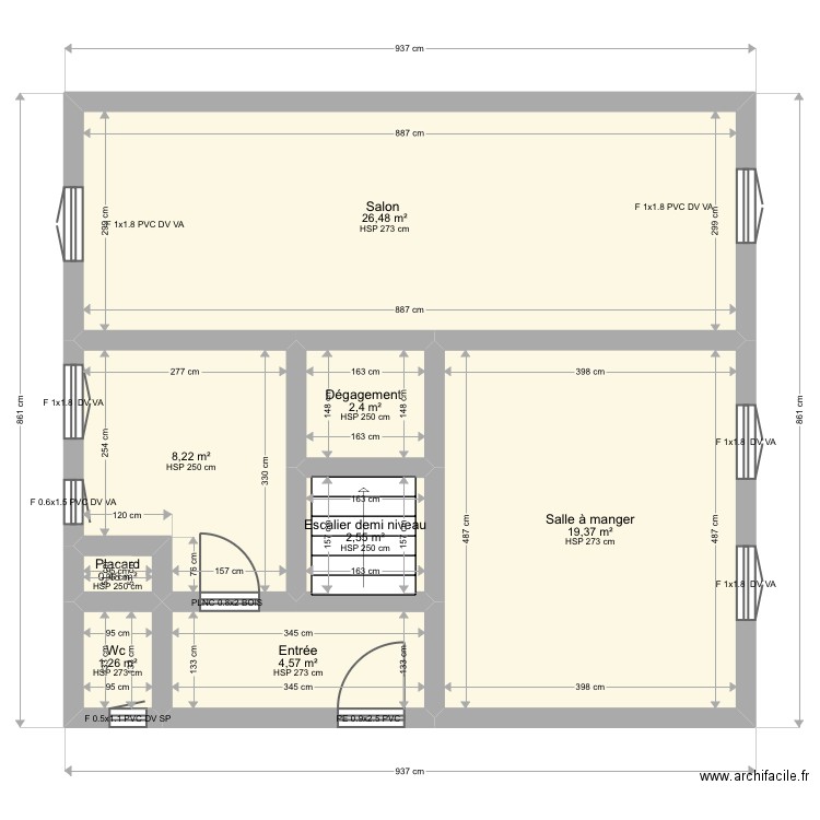 Rapold rdc. Plan de 8 pièces et 65 m2