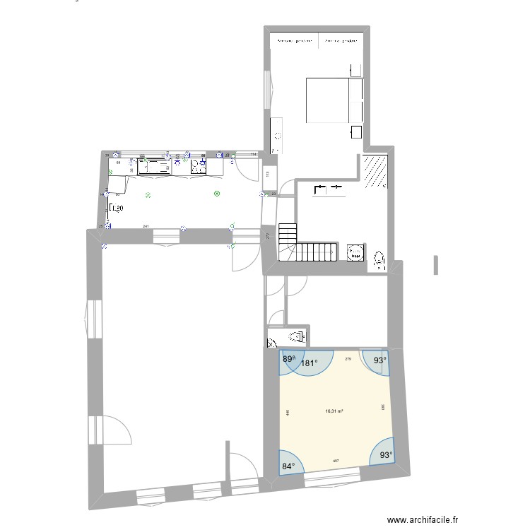 Marennes cuisine 02/23. Plan de 1 pièce et 16 m2