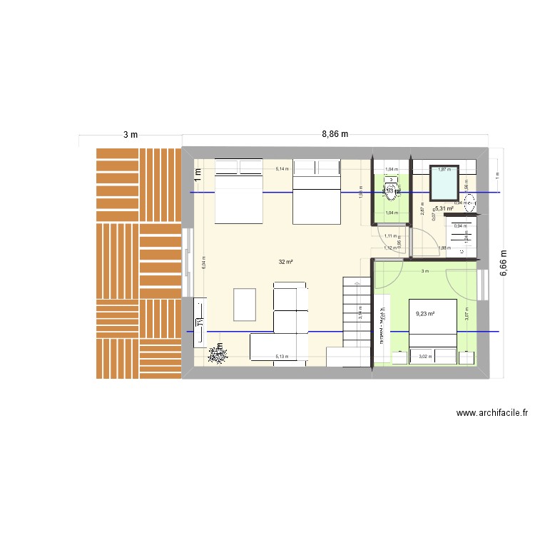 Rebouc 1er. Plan de 4 pièces et 48 m2