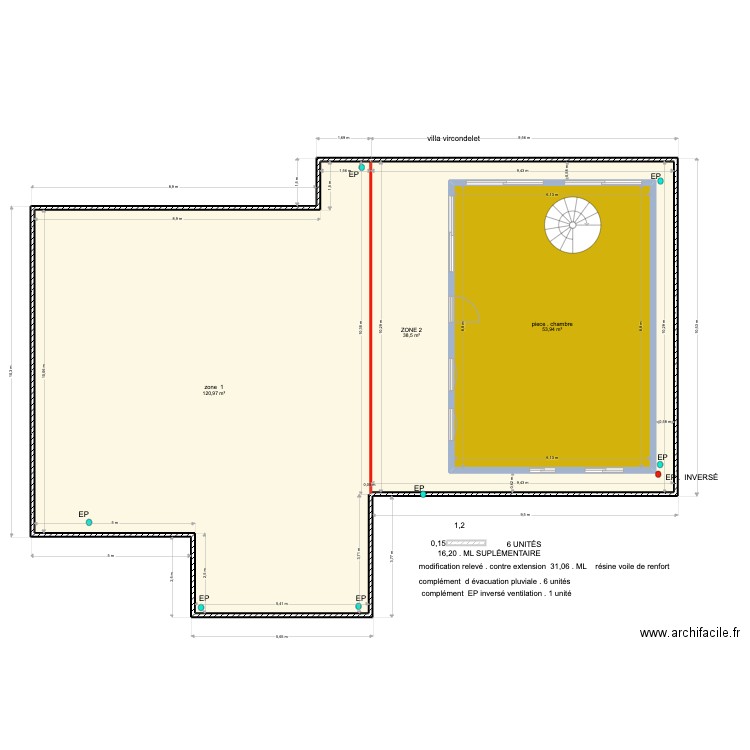 plan modifié TERRASSE vircondelet. Plan de 3 pièces et 272 m2