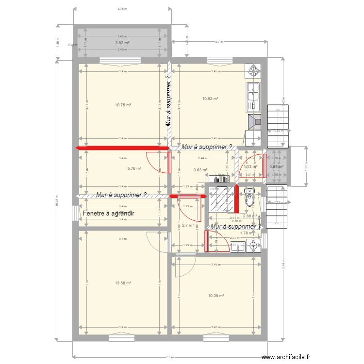 Maison des potiers Version 2. Plan de 13 pièces et 72 m2