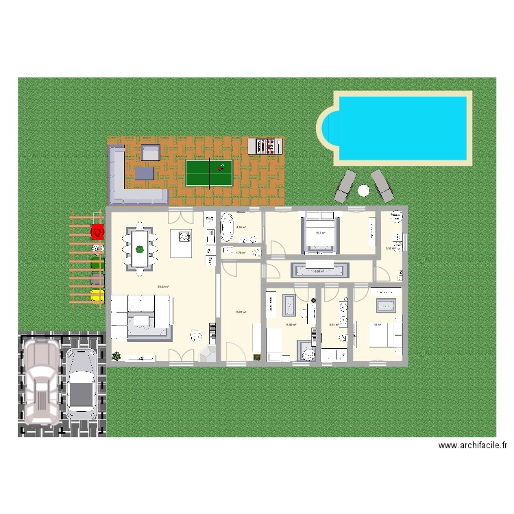 Longère Léo . Plan de 10 pièces et 129 m2