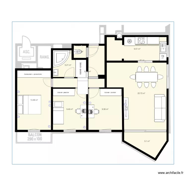 Parly 2 Type 1 3 Chambres sans fond. Plan de Parly 2 Type 1 3 Chambres sans fond. Plan de