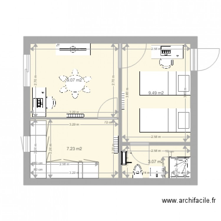 POLYCARPE  Aménagement 2 pièces bis. Plan de 0 pièce et 0 m2