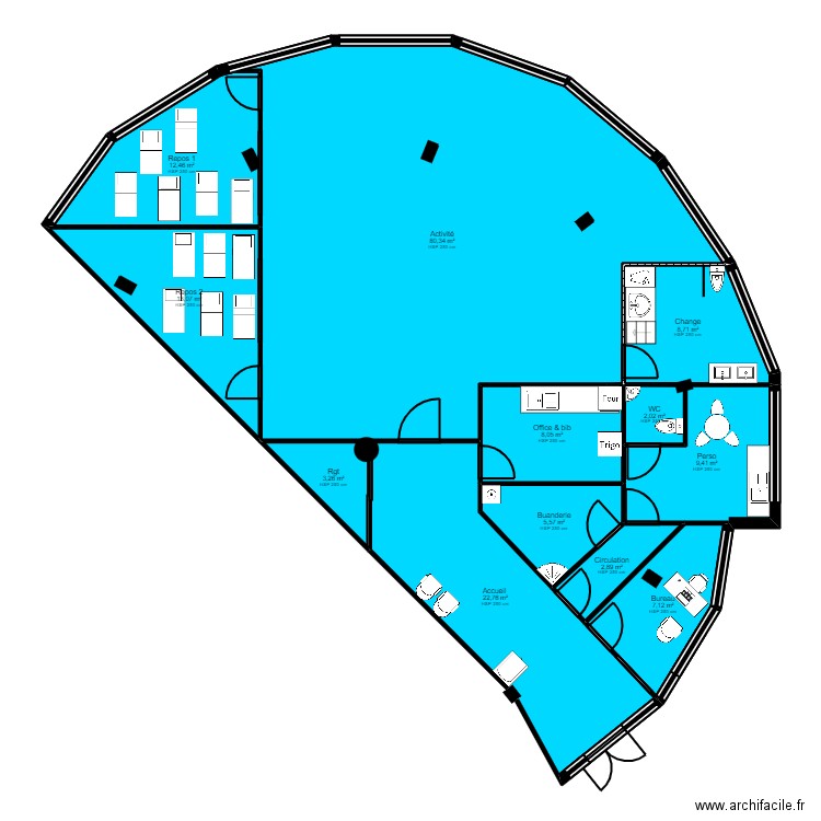 B91P2P projet 1. Plan de 12 pièces et 176 m2