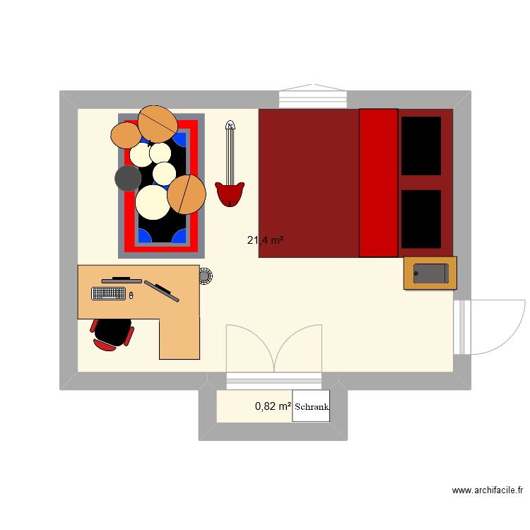 allemand chambre de reve. Plan de 2 pièces et 22 m2