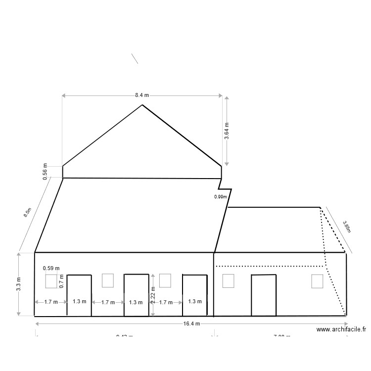 façade sud avant travaux. Plan de 0 pièce et 0 m2