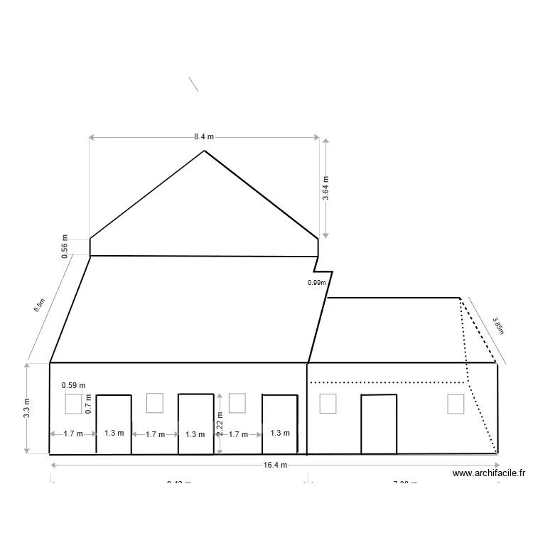 fa&ccedil;ade sud avant travaux. Plan de 