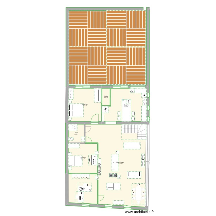 Étage 2 houblonnière . Plan de 7 pièces et 157 m2