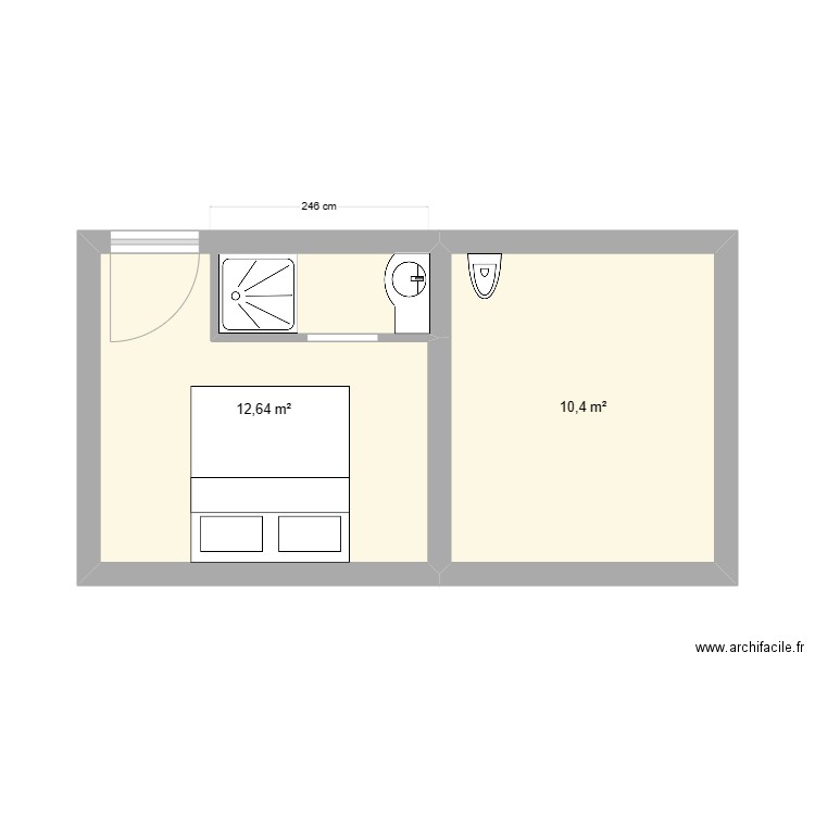 Projet Sépulchre. Plan de 2 pièces et 23 m2