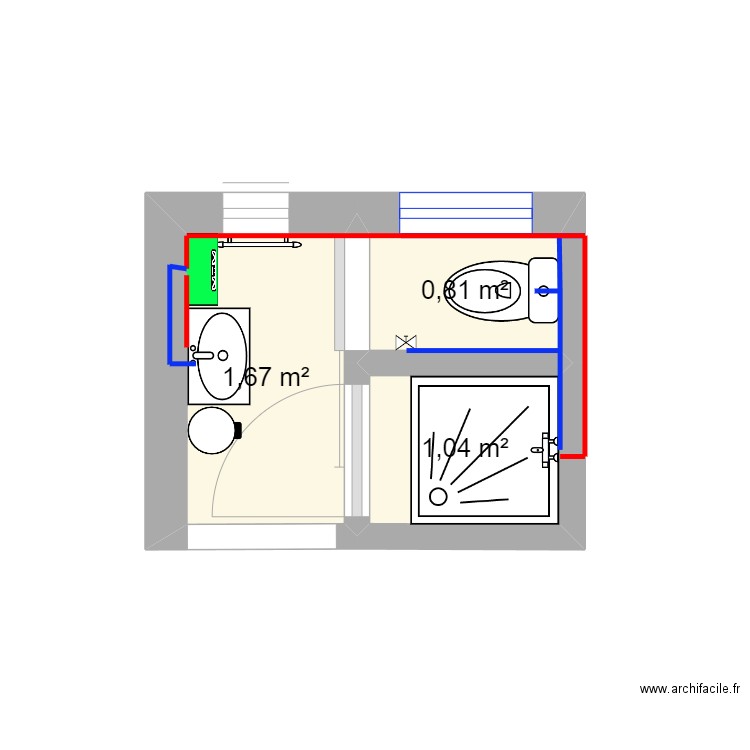 Réaménagement SDB. Plan de 3 pièces et 4 m2