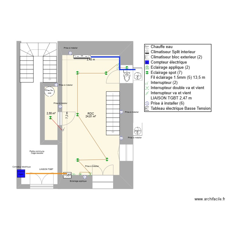 OTA. Plan de 2 pièces et 27 m2