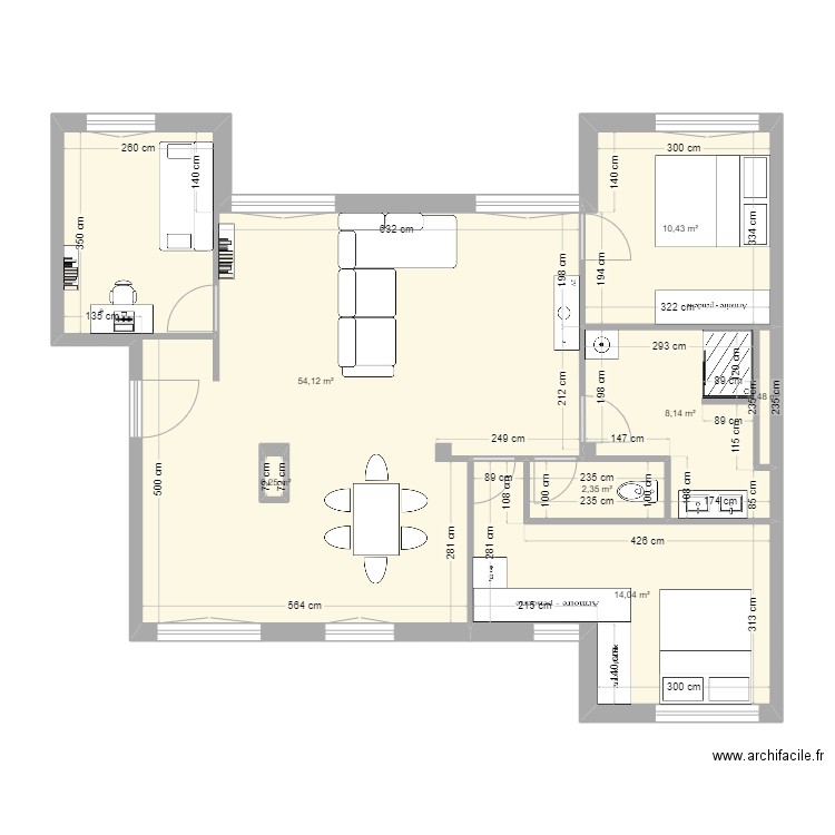 Test 2. Plan de 7 pièces et 90 m2