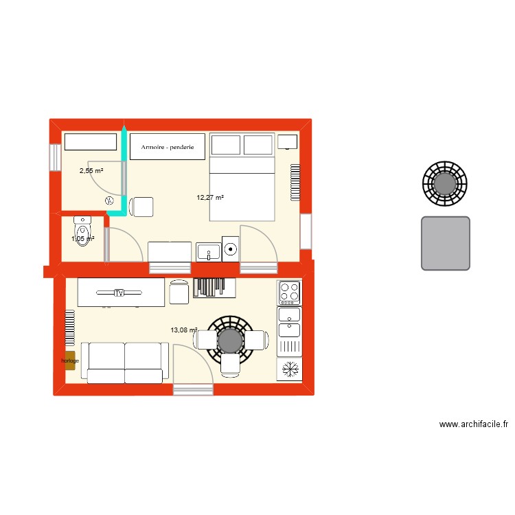 réno. Plan de 4 pièces et 29 m2