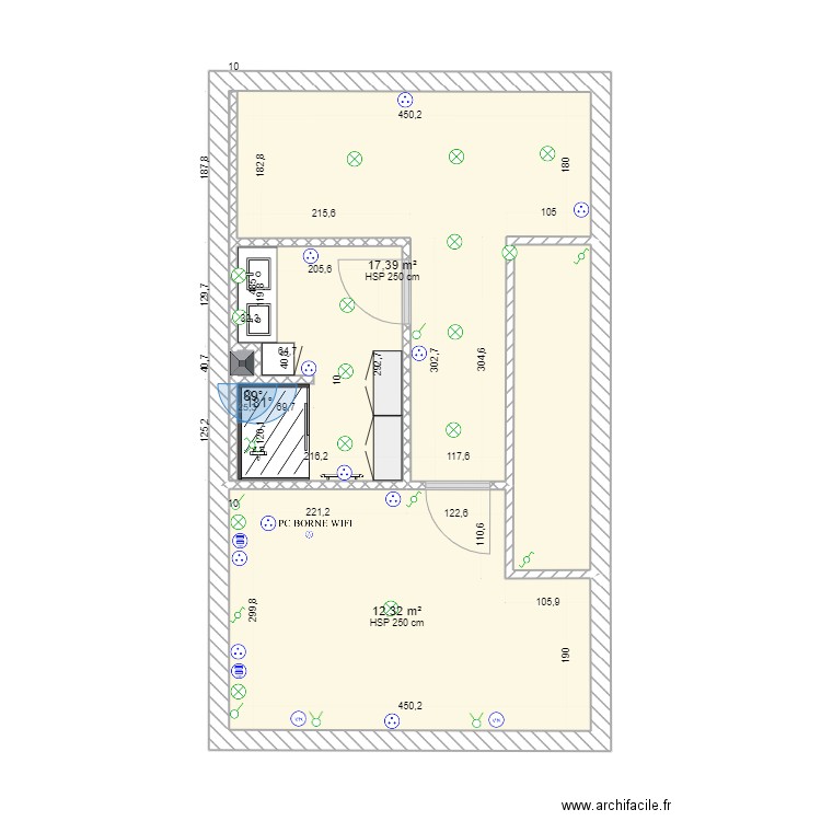 SURFACE  electrique. Plan de 4 pièces et 34 m2