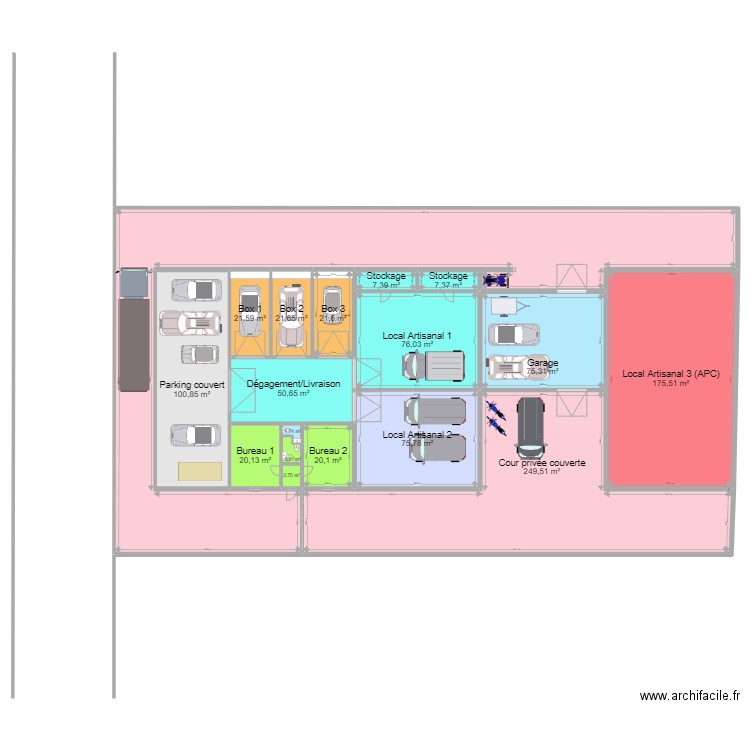Atelier APC projet location de lots. Plan de 18 pièces et 1315 m2