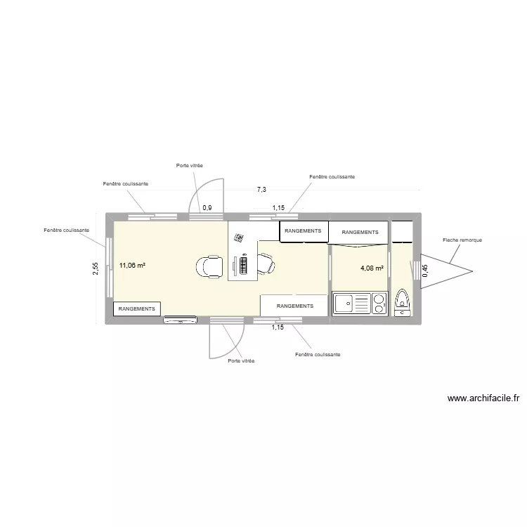 Tiny Plein Pied NEOLIA. Plan de 2 et 15 m² Tiny Plein Pied NEOLIA. Plan de 2 et 15 m²